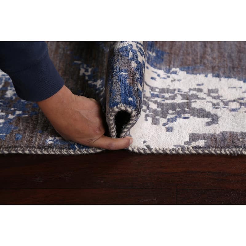 Wool/ Silk Vegetable Dye Modern Abstract Oriental Runner Rug Handmade - 3'0" x 12'3"