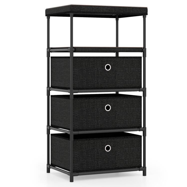 Storage Cabinet with Drawers, MDF and Metal Frame Anti-Tipping Kits and Versatile Use - Rustic Brown-Black-M