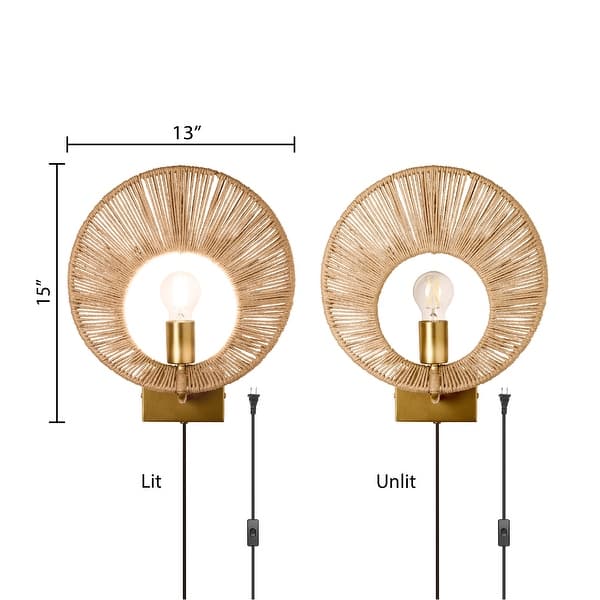 Cove River of Goods Gold Metal and Jute Indoor Plug In Wall Sconce - 13" x 5" x 15"
