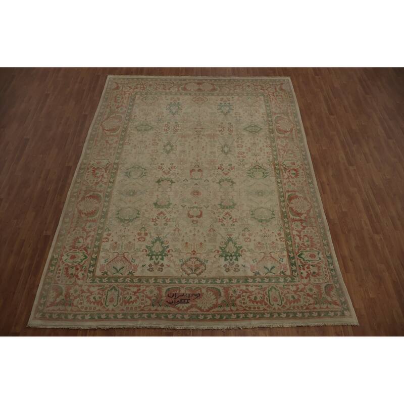 Hand Knotted Oriental 100% Wool Carpet Traditional Floral Beige & Ivories Ziegler Area Rug - 12' 10'' X 9' 7''
