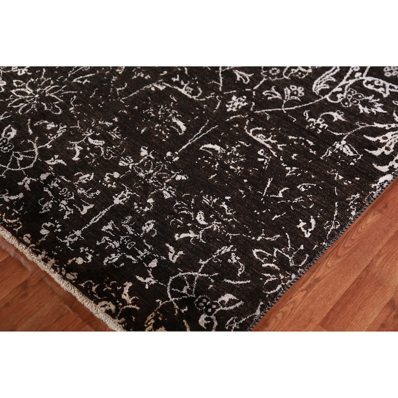 Black Art Craft Oriental Area Rug Handmade Wool And Silk Carpet - 9'0"x 12'7"