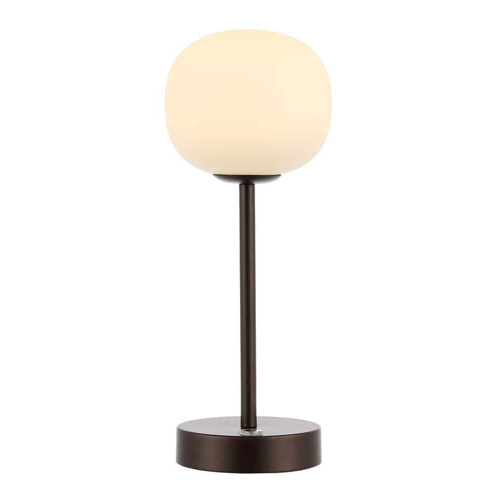 Xavier 12.25" Modern Minimalist Iron Wireless Rechargeable Integrated LED Table Lamp, Nickel/White by JONATHAN Y
