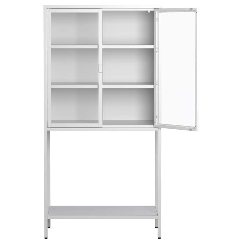 59"H Metal Storage Cabinet,Display Storage Cabinet with Glass Doors and 2 adjustable Shelves,Tall Bookcase Bookshelf Cabinet