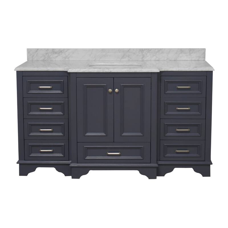 KitchenBathCollection Nantucket 60" Single Bathroom Vanity with Carrara Marble Top