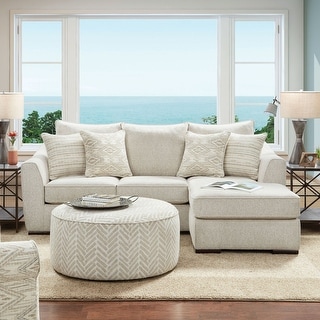 Stonefield Transitional Ivory Chenille L-Shaped Sectional by Furniture of America