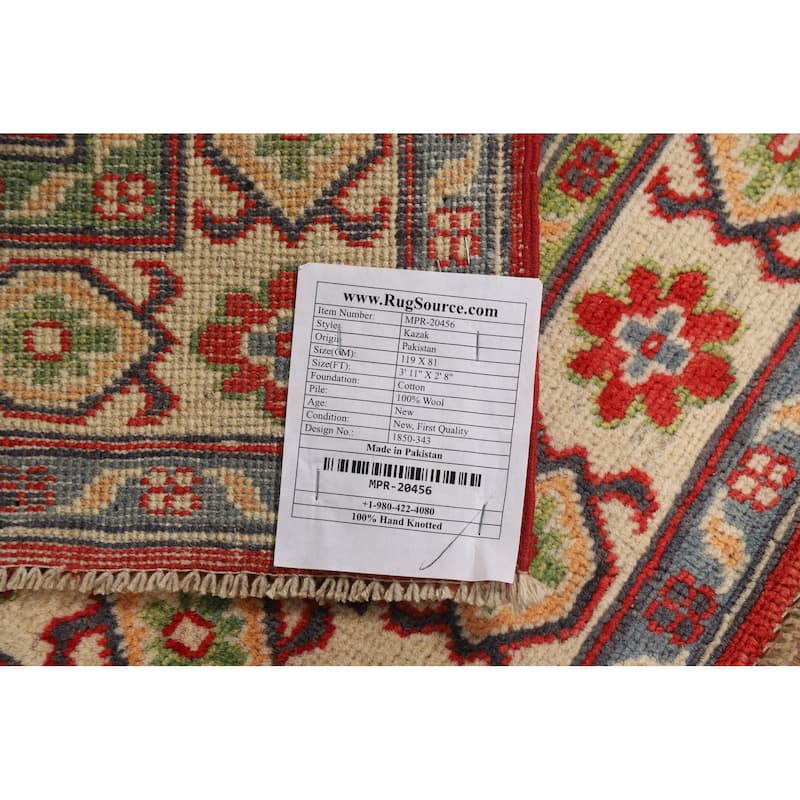Red Kazak Foyer Rug Hand-Knotted Traditional Wool Carpet - 2'8"x 3'11"