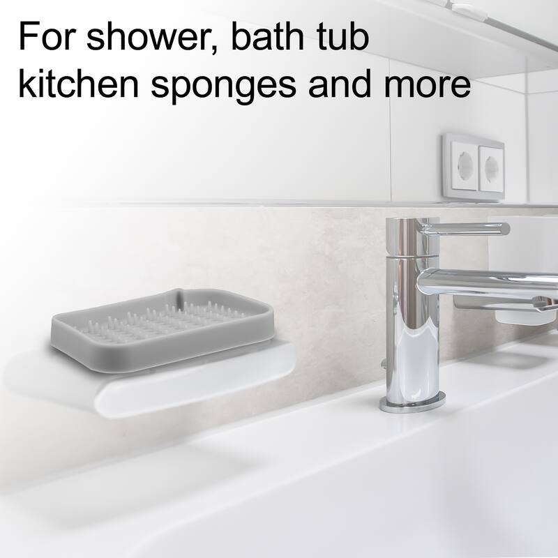 Soap Dish Soap Cleaning Storage for Home Bathroom Kitchen Silicone 2 Pcs - Gray
