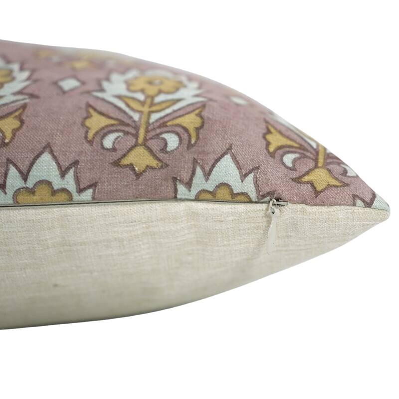 Fabdivine Floral Throw Fall Summer Décor Pink Pillow Cover Handmade Linen, for Farmhouse Guest Room or Couch, Custard Apple