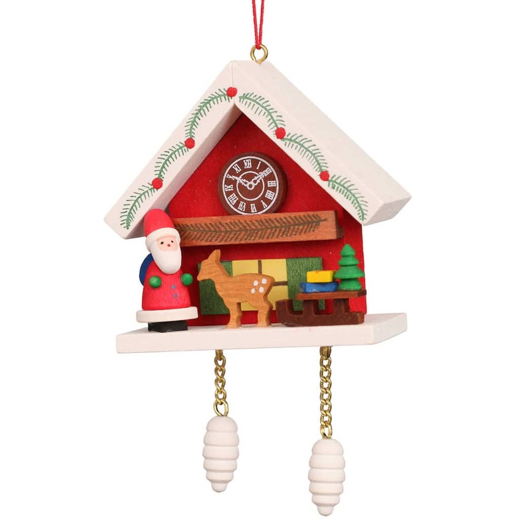 4" Red, White, Brown Santa with Red Cuckoo Christian Ulbricht Ornament