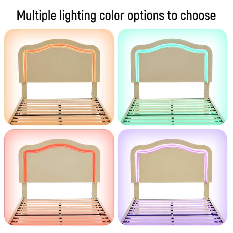 Modern Queen Size Smart LED Bed Frame with Adjustable Height Headboard, Metal Frame and Wooden Support, No Box Spring Needed