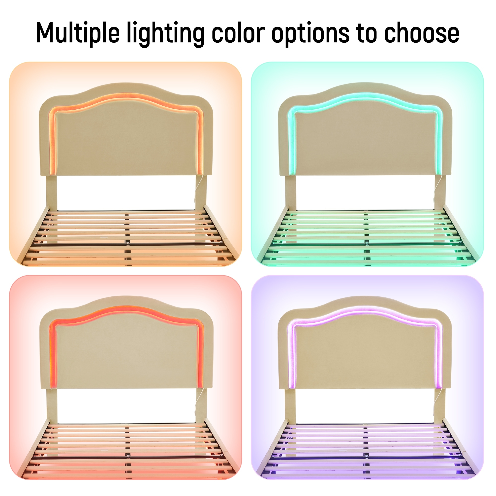 Velvet Upholstered Smart LED Bed Frame