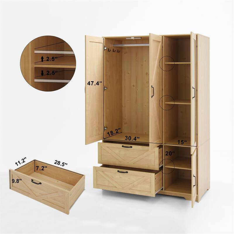 4-Door Wardrobe with LED Lights, Mirror, and 2 Drawers