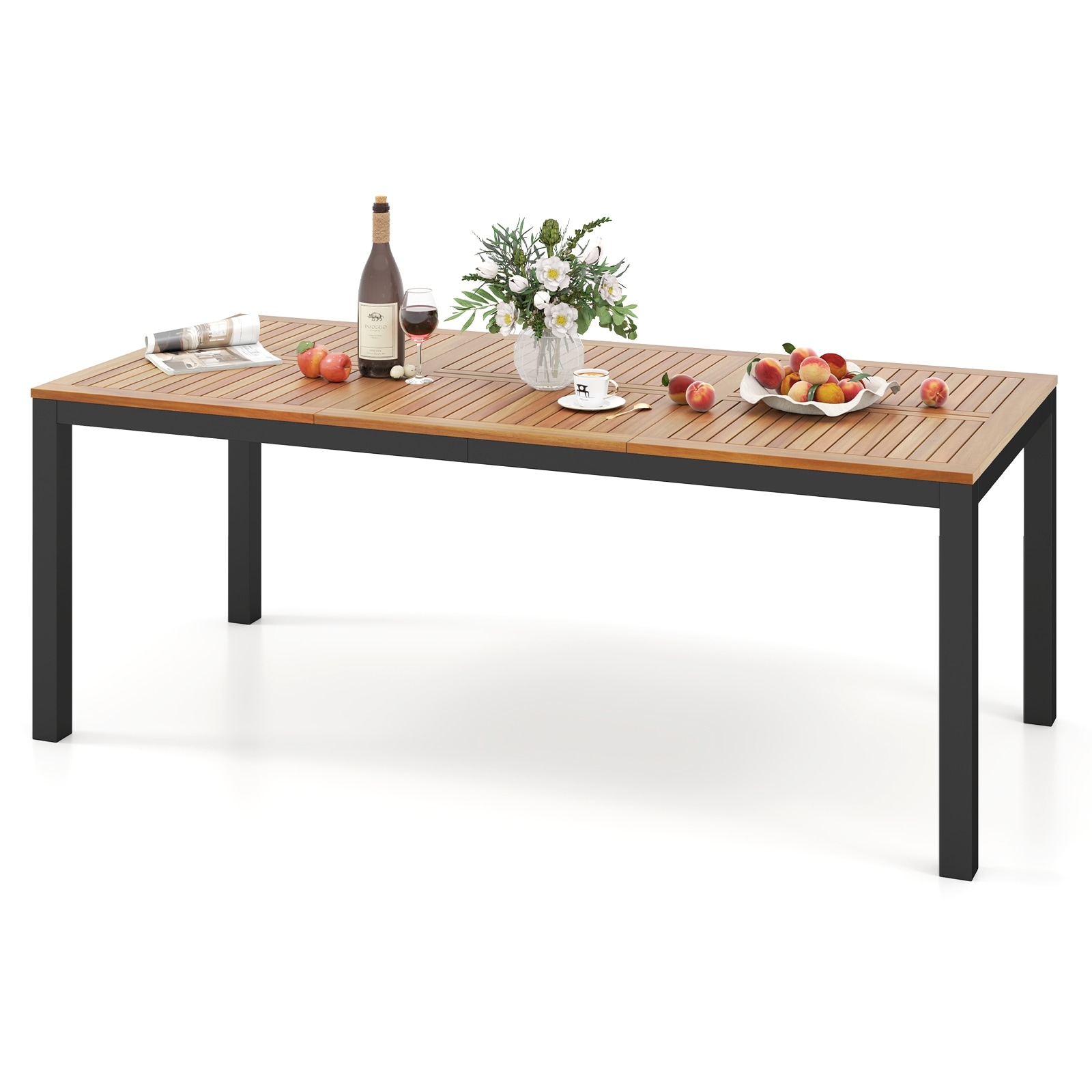 Gymax Patio Dining Table for 8 79'' Large Rectangle Table w/ Acacia