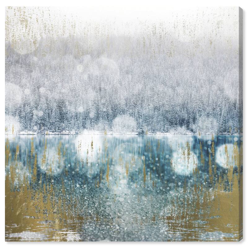 Wynwood Studio Canvas Abstract Pine River Blue and Metallic Gold Modern & Contemporary Wall Art Canvas Print