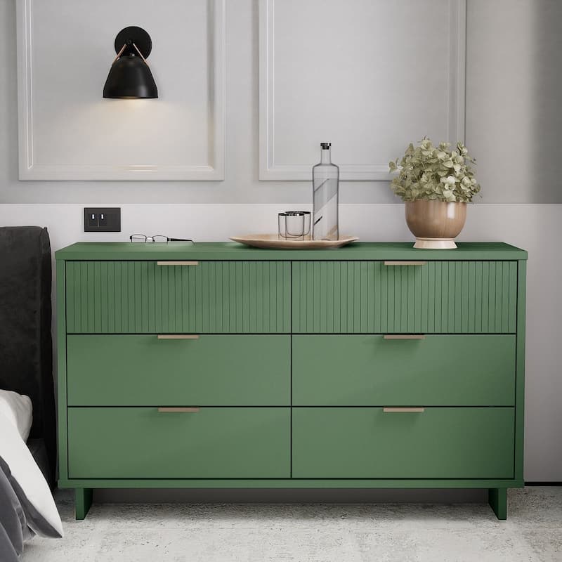 Manhattan Comfort Granville 55.07" Modern Double Wide 6 Drawer Dresser - Sage Green