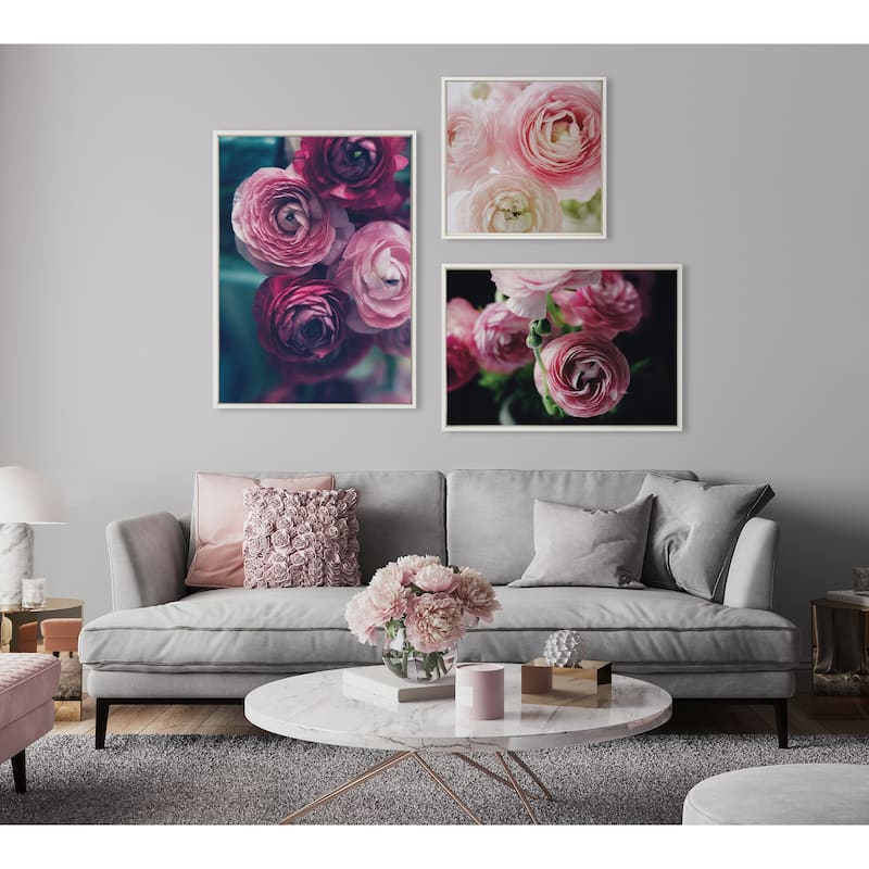 Sylvie Pink Flower Bouquet Framed Canvas Wall Art, Gold 18 x 24