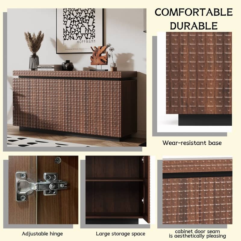 Modern 58.3" Sideboard Buffet Cabinet with Easy Clean Durable Storage and Anti-Collision Design for Your Home