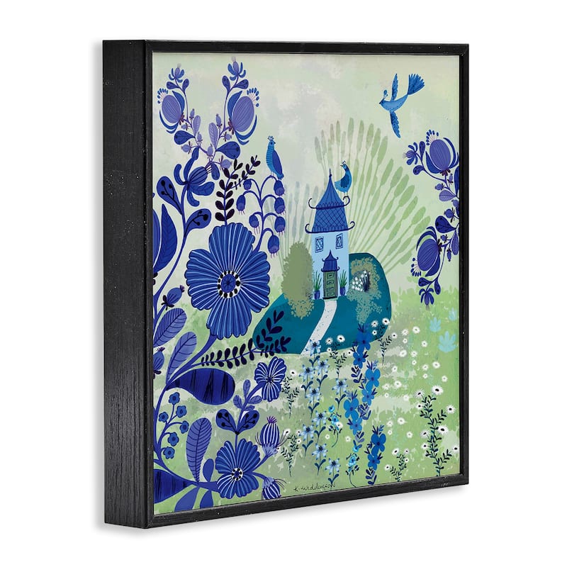 Stupell Whimsical Blue Garden Framed Giclee Art Design By Kay Widdowson