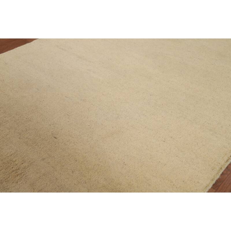 Gabbeh Modern Foyer Rug Hand-Knotted Beige Solid Wool Carpet - 2'10"x 4'0"