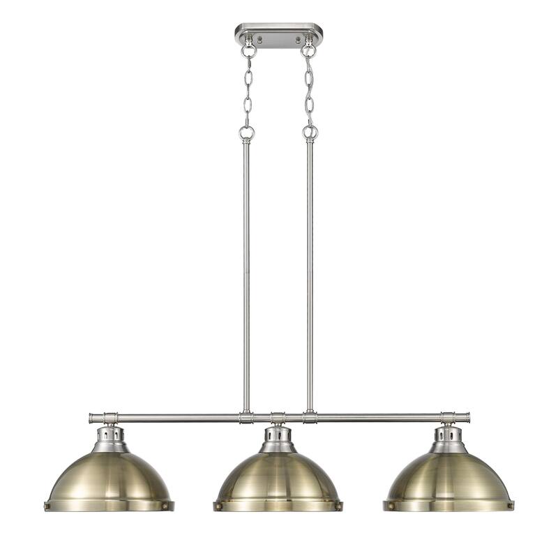 Yep by Golden Lighting Duncan 3-light Island Light in Pewter and Aged Brass shade