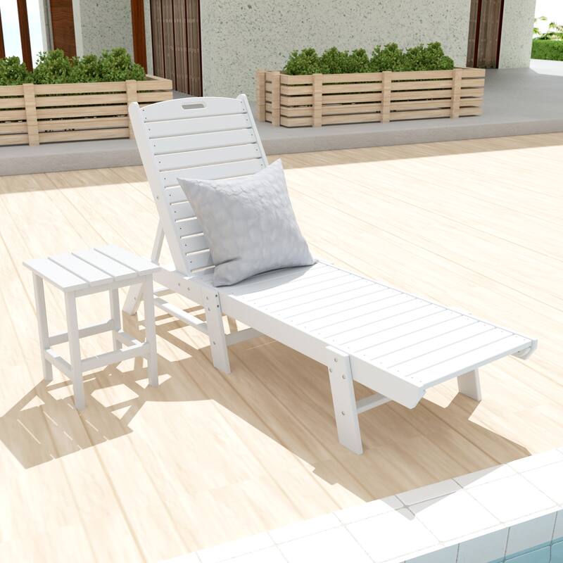 Laguna Hdpe All Weather Outdoor Patio Pool Reclining Armless Chaise Lounges With Side Table (2-Piece Set) - White
