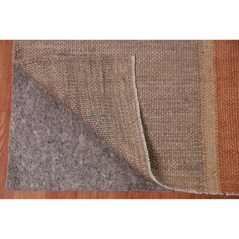 Hand Woven Oriental 100% Jute Carpet Modern Stripe Brown Kilim Area Rug - 11' 7'' X 9' 2''