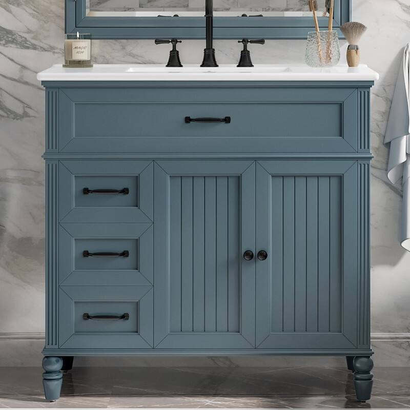 36" Bathroom Vanity with Ceramic Sink, Drawers, Solid Frame and MDF Board