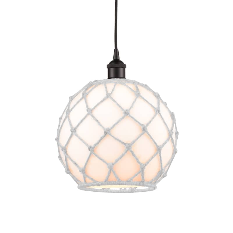 Innovations Lighting 616-1P-13-10 Farmhouse Pendant Farmhouse 10" Wide - Oil Rubbed Bronze / White Glass / White Rope