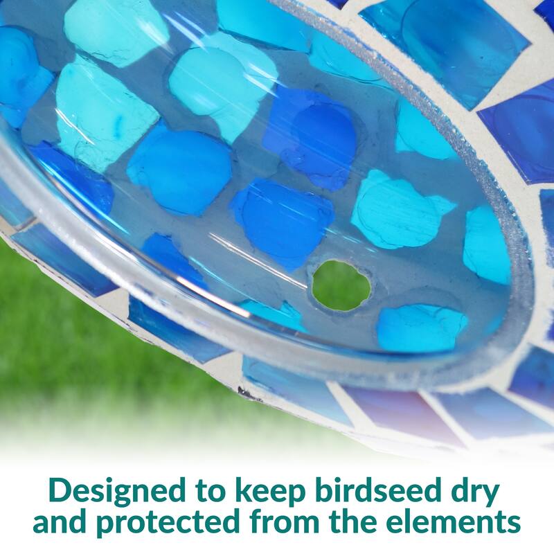 Outdoor Hanging Bird Feeder Blue Mosaic Fly-Through Design - 6"