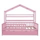 preview thumbnail 26 of 33, Wooden Full House Bed with Twin Trundle & Shelf - Safe Kids' Bed Pink