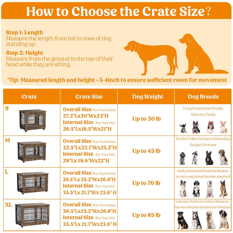 Dog Crate Indoor Heavy Duty Double Doors Wooden Dog Cage with Cushion