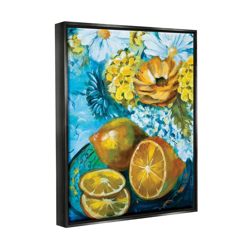 Stupell Lemons & Flowers Painting Framed Floater Canvas Wall Art Design by Linda McClure