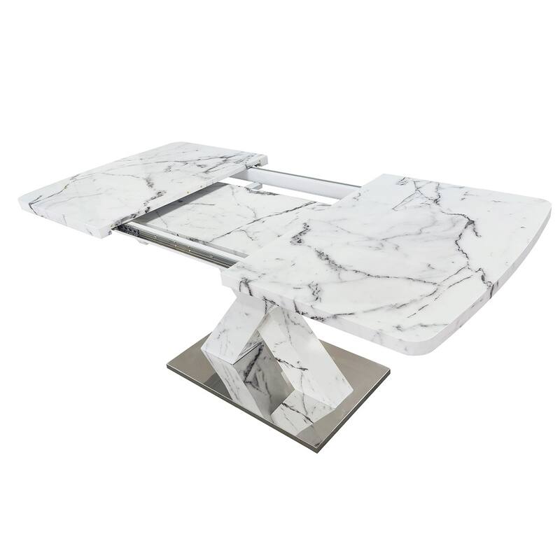 Modern Square Dining Table with Marble Table Top and X-Shape Table Leg