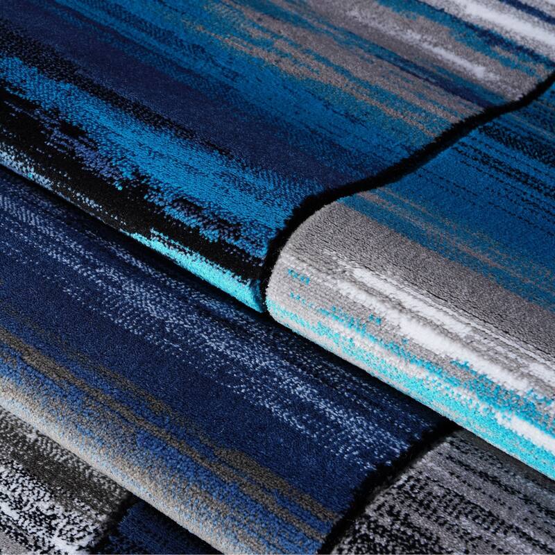 LaDole Rugs Copper Abstract European Area Rug in Black Grey Blue