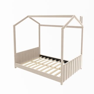 Full Velvet House Bed with Wood Frame & Roof