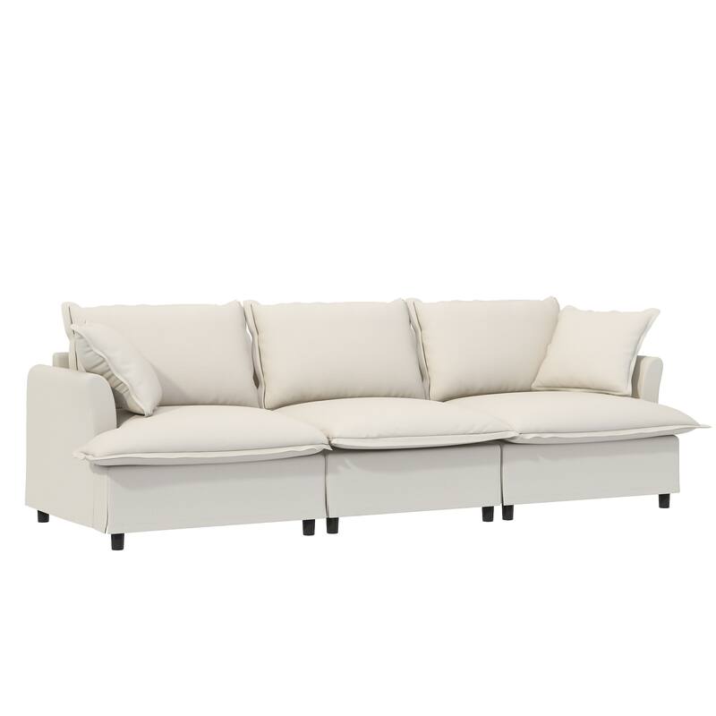 3-Pieces Chenille Modular 5-Seat Sofa Set with, 6 Throw Pillows and Pocket Spring Cushions (3-Seater + 2 Armchairs)