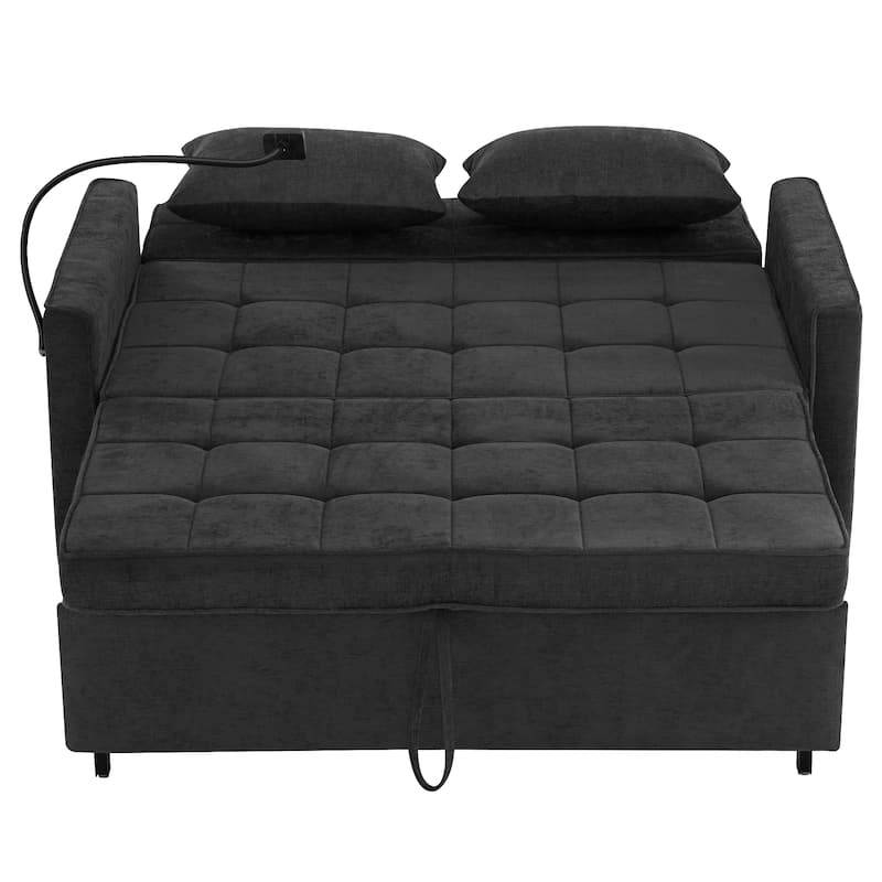 Roomfitters Loveseat Sleeper Sofa Bed with USB Ports, Reversible Cushion, Side Pockets and Phone Holder