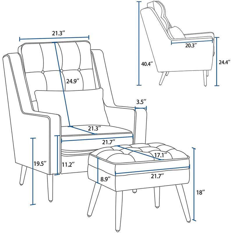 MCombo Modern Accent Club Chair with Ottoman, Velvet Upholstered Armchair with Lumbar Pillow 4278