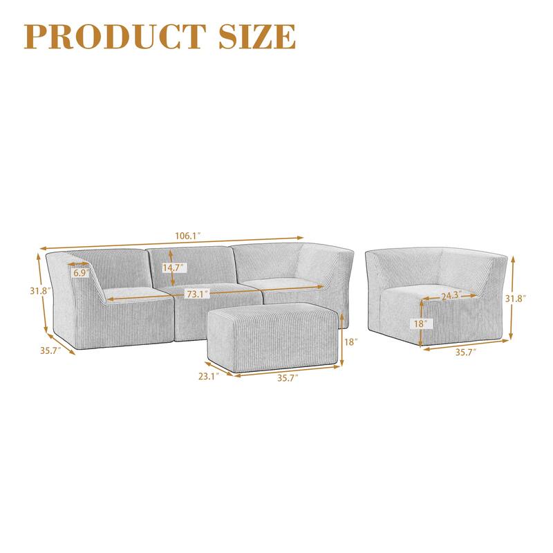 All-Foam 5-Piece Living Room Sectional Sofa Set With Ottoman