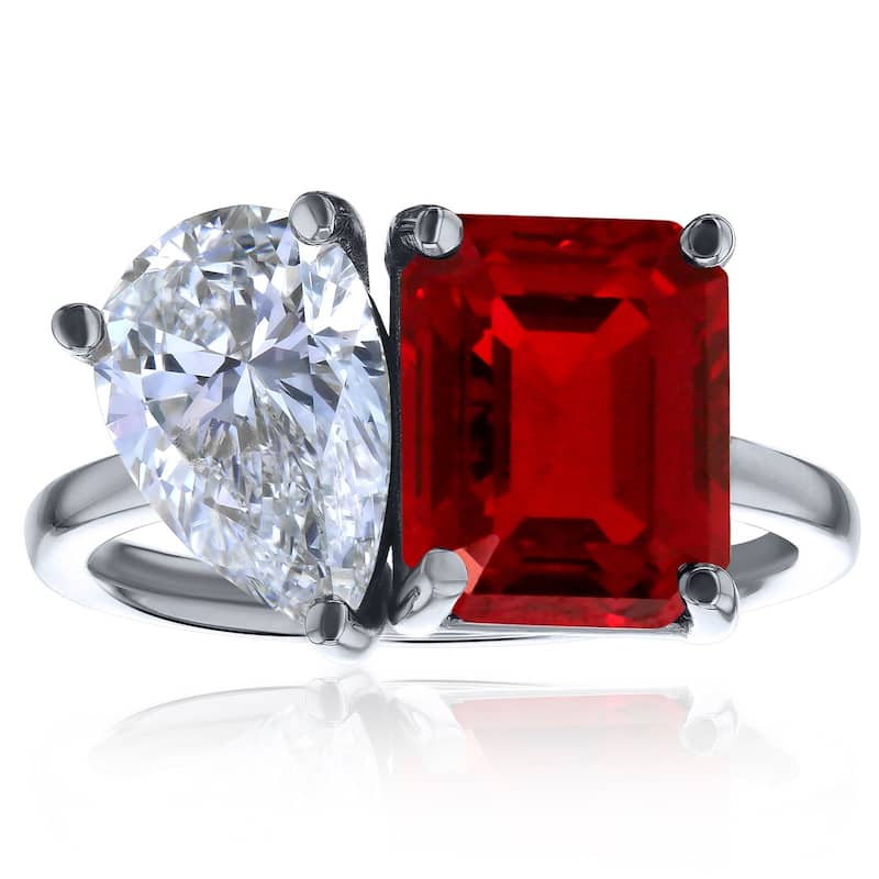 Kobelli Red Ruby & White Diamond 14k Solid Gold 2 Stone Toi et Moi Dorothy Ring (Certified, EF/VS) - White - 8