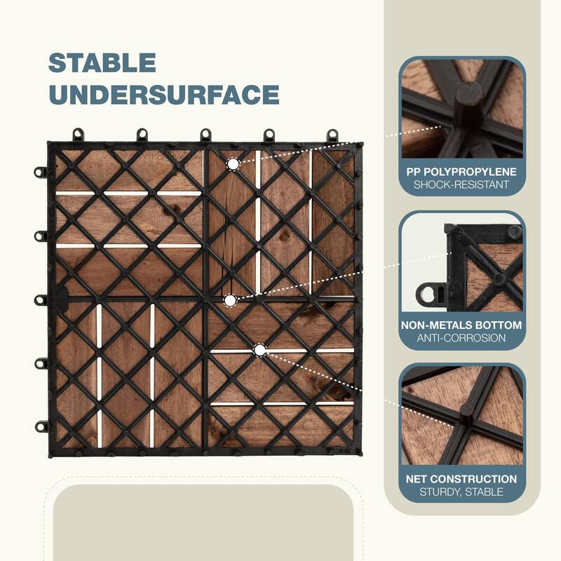 27pcs Interlocking Deck Tiles 11.8" x 11.8", Patio Flooring Outdoor Waterproof, Acacia Wood Tiles All Weather