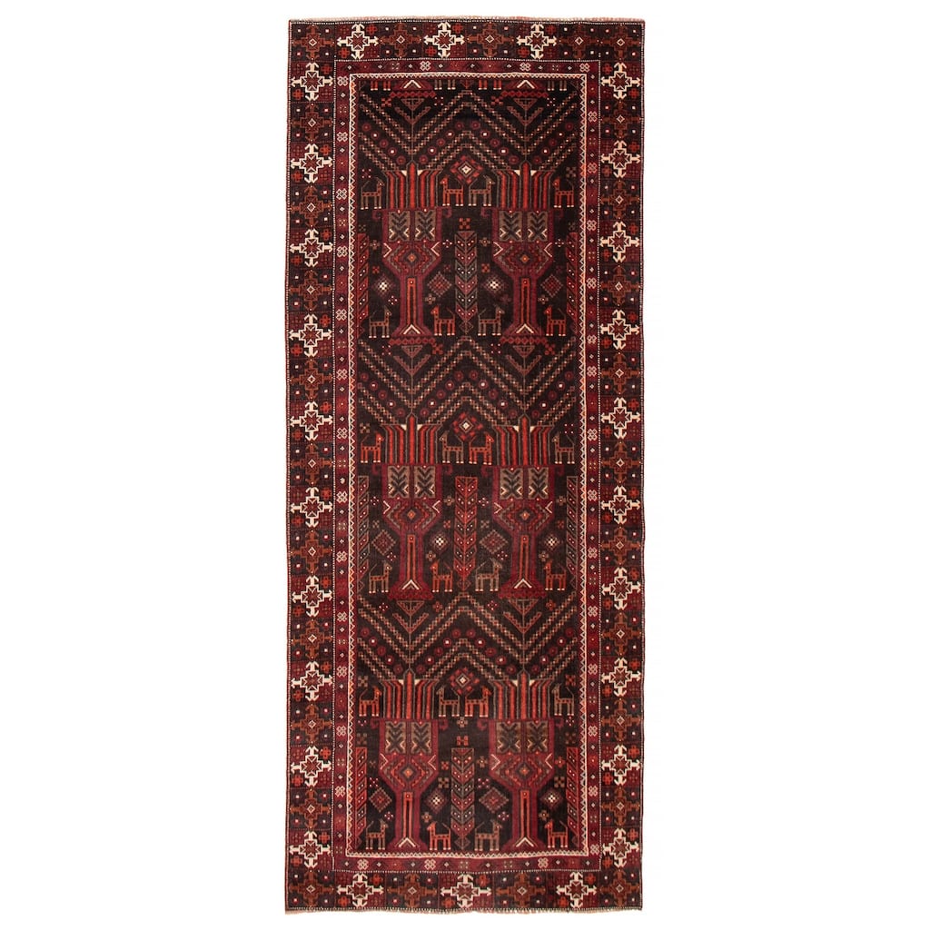 ECARPETGALLERY Hand-knotted Baluch Black, Red Wool Rug - 3'10 x 9'5