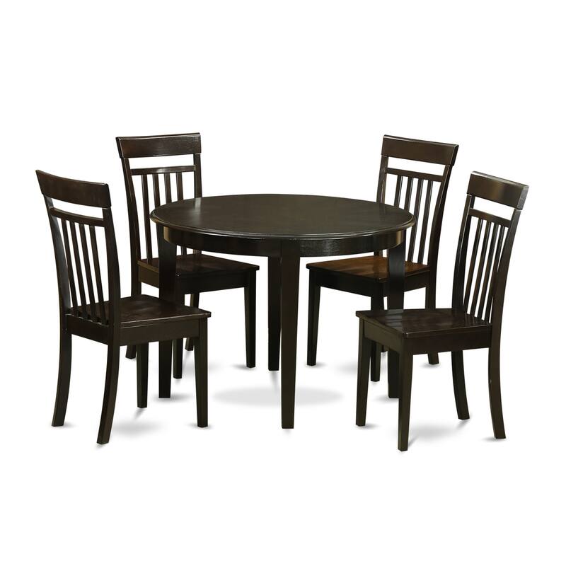 East West Furniture 5 Piece Dining Room Furniture Set- A Round Kitchen Table and 4 Dining Chairs, Cappuccino (Seat Options)