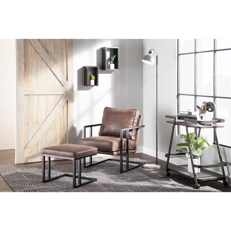 Roman Industrial Faux Leather Lounge Chair & Ottoman Set