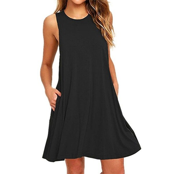 Women's Long Sleeve Pockets Casual Swing T-Shirt Dresses