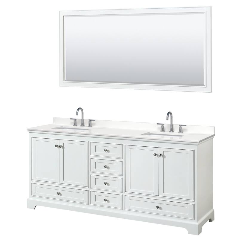 Wyndham Collection WCS202080D-QTZ-US3M70 Deborah 80" Free Standing - White / White Quartz Top / Polished Chrome