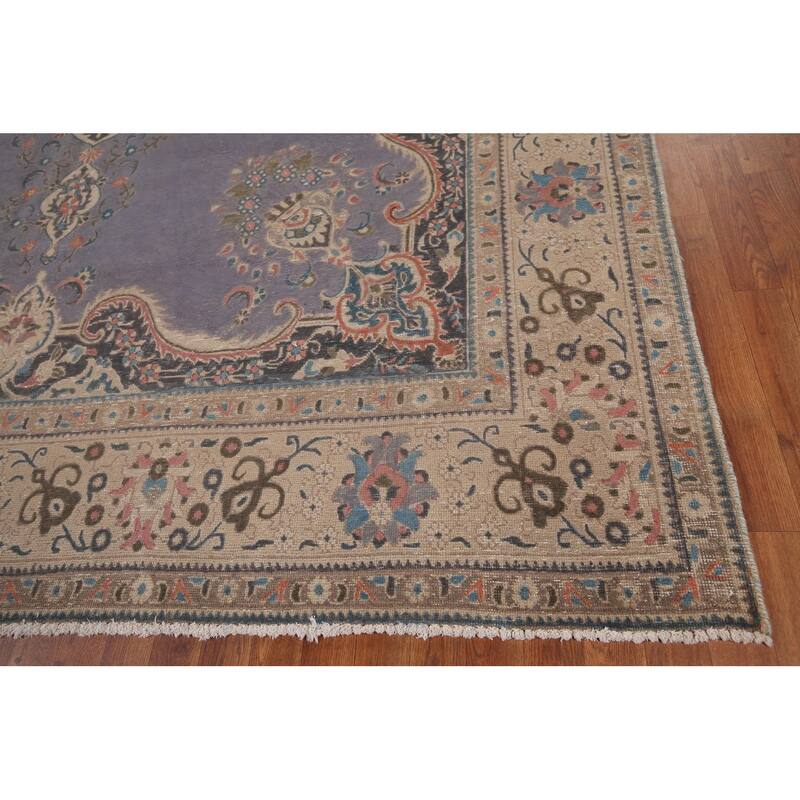 Purple Tabriz Vintage Persian Rug Handmade Wool Carpet - 9'8" x 12'8"