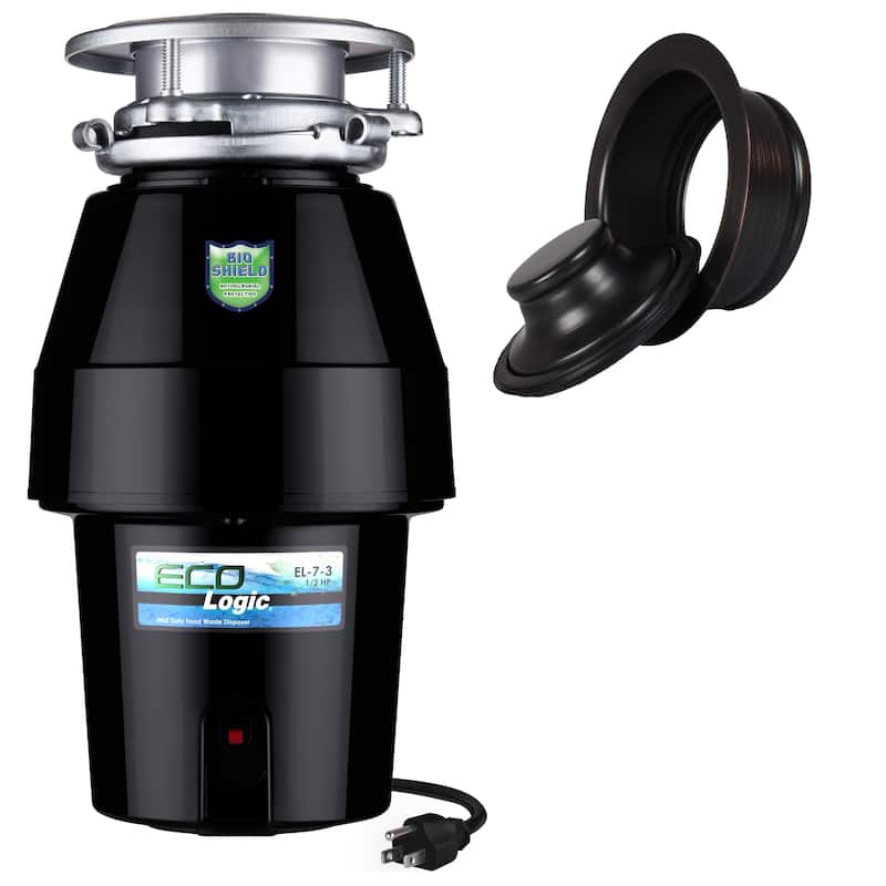 1/2 HP Mid-Duty Garbage Disposal with Attached Power Cord and Oil Rubbed Bronze Sink Flange - 1/2 hp - 1/2 hp