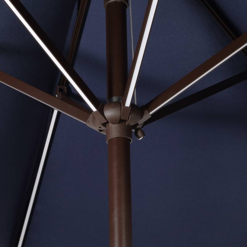 Sidney 9 ft. 2-Tone Solar LED Market Patio Umbrella with 12 LED Strip Lights, Auto-Tilt, Crank and UV Protection, by JONATHAN Y