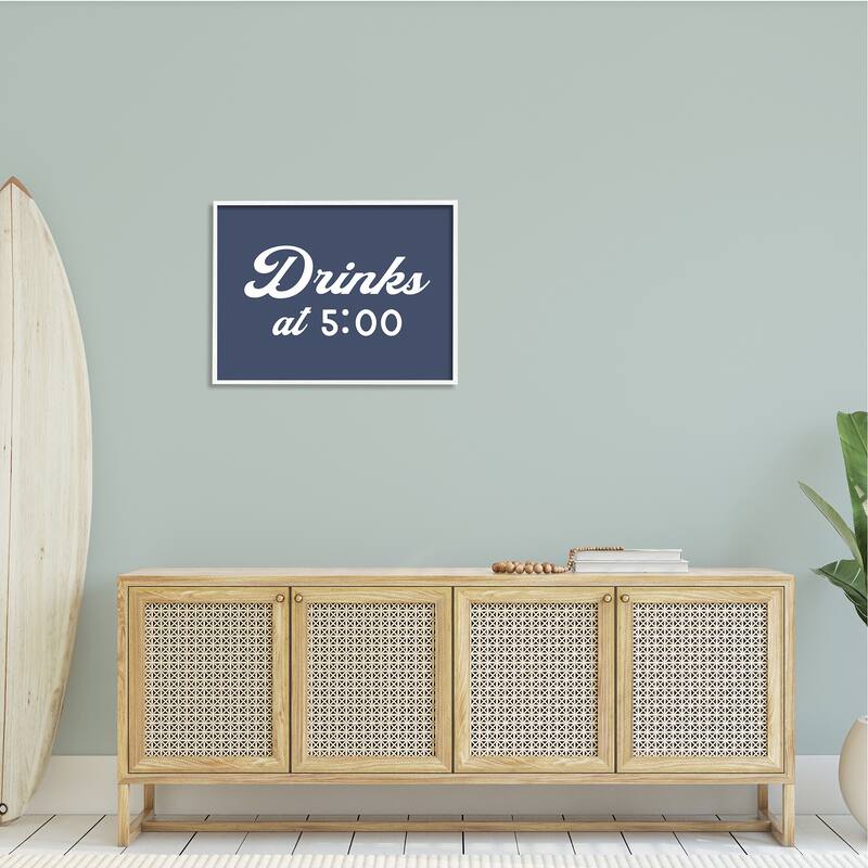 Stupell Drink at Five Fun Nautical Party Sign Framed Wall Art, Design by Daphne Polselli - Blue